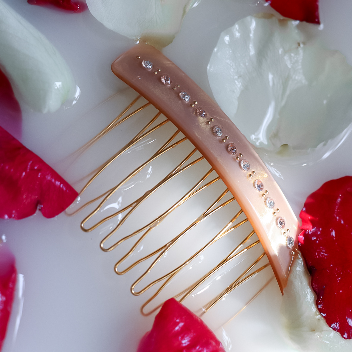 Rock’n Roll Brillant Metal Comb MM — second view — rhinestone French comb handmade in France