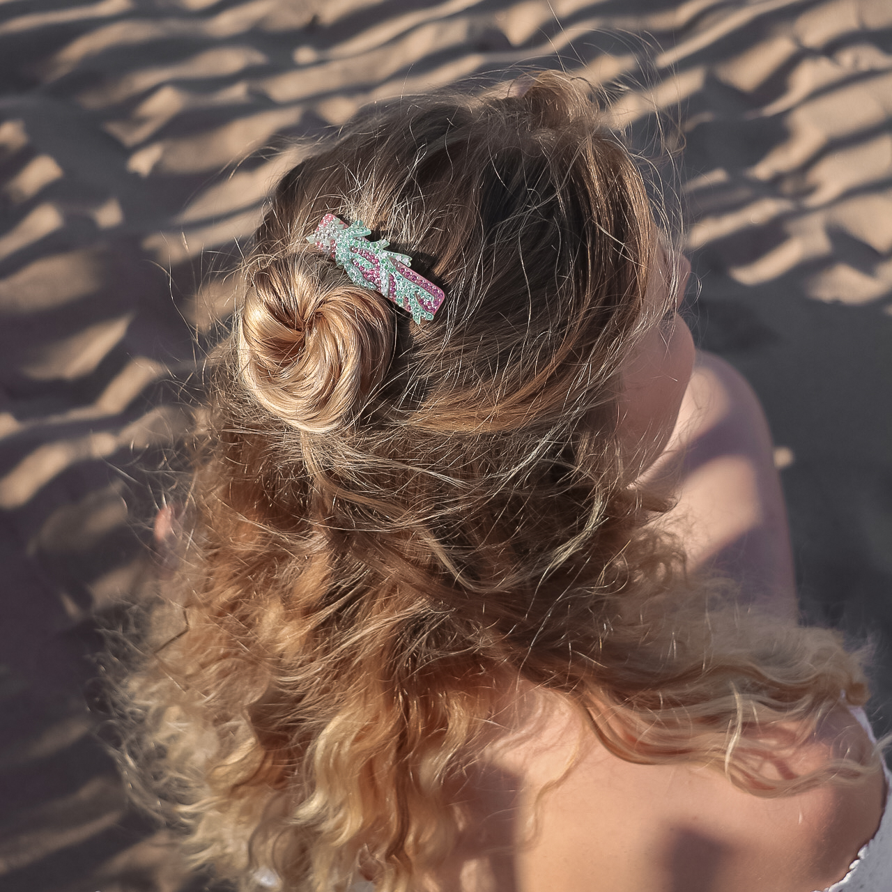 Coral Sparkling Comb MM — Full rhinestone French metal hair comb handmade in France